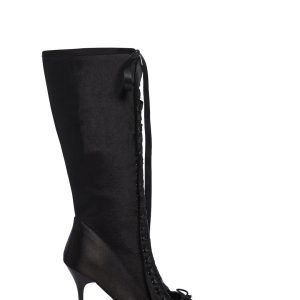 Widow Lace Up Stiletto Zip Up Boots - Black