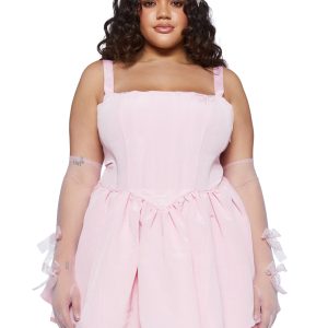 Plus Size Sugar Thrillz Taffeta Corset Dress-Light Pink