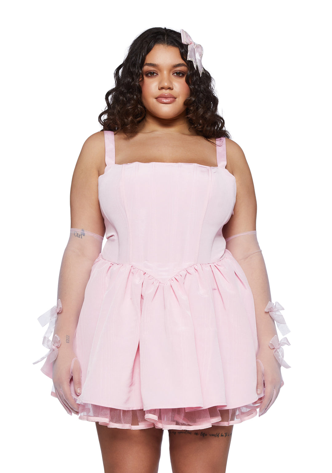 Plus Size Sugar Thrillz Taffeta Corset Dress-Light Pink