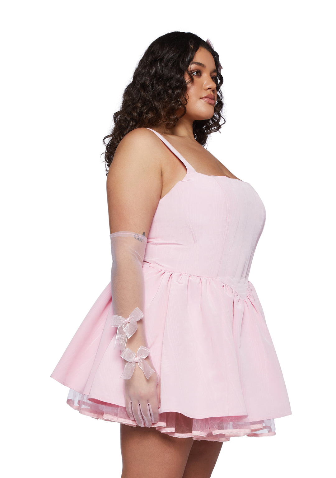 Plus Size Sugar Thrillz Taffeta Corset Dress-Light Pink - Image 3