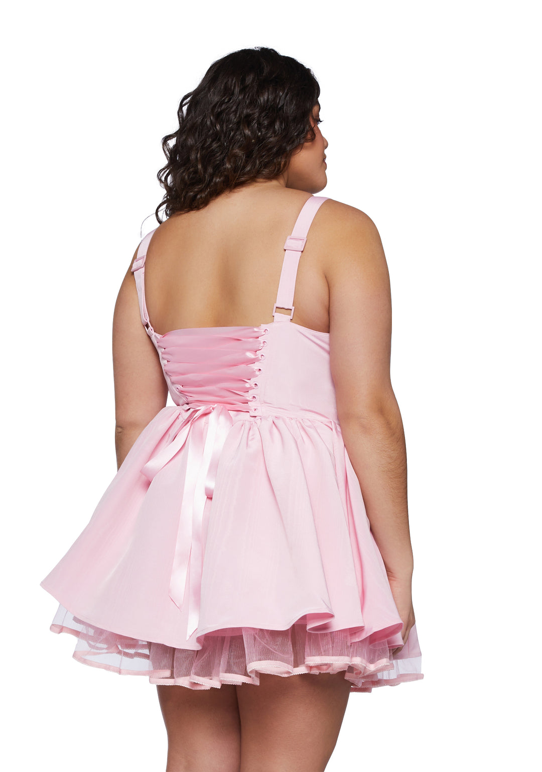 Plus Size Sugar Thrillz Taffeta Corset Dress-Light Pink - Image 4