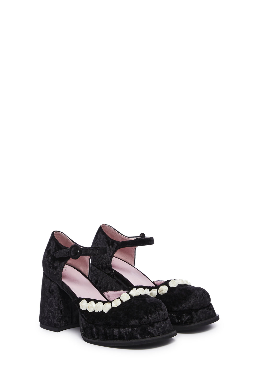 Sugar Thrillz Platform Velvet Rose Mary Jane - Black - Image 4