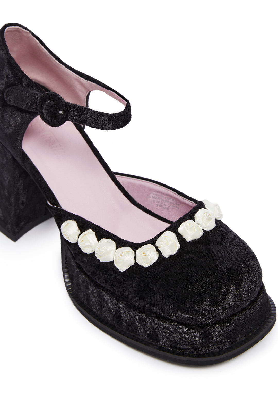 Sugar Thrillz Platform Velvet Rose Mary Jane - Black - Image 3