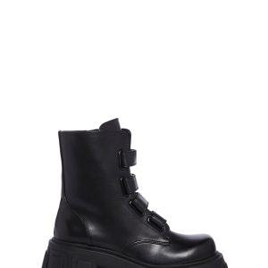 Club Exx Vegan Leather Velcro Zip Up Combat Platform Boots - Black