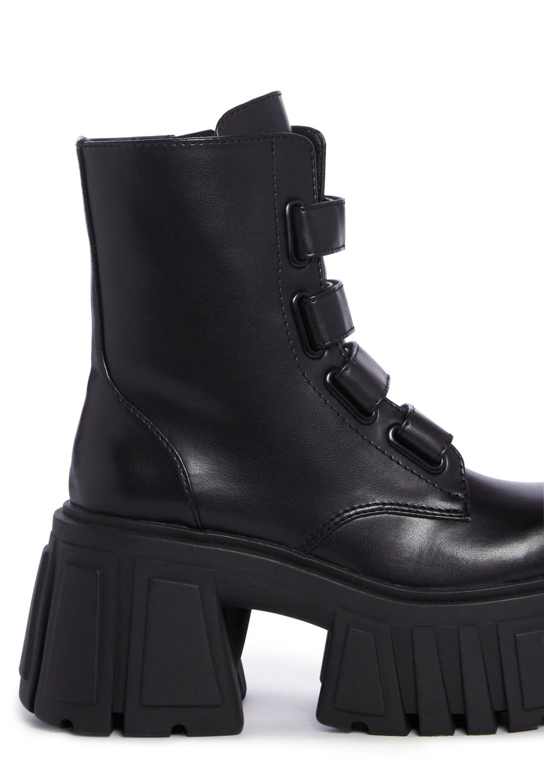 Club Exx Vegan Leather Velcro Zip Up Combat Platform Boots - Black - Image 2