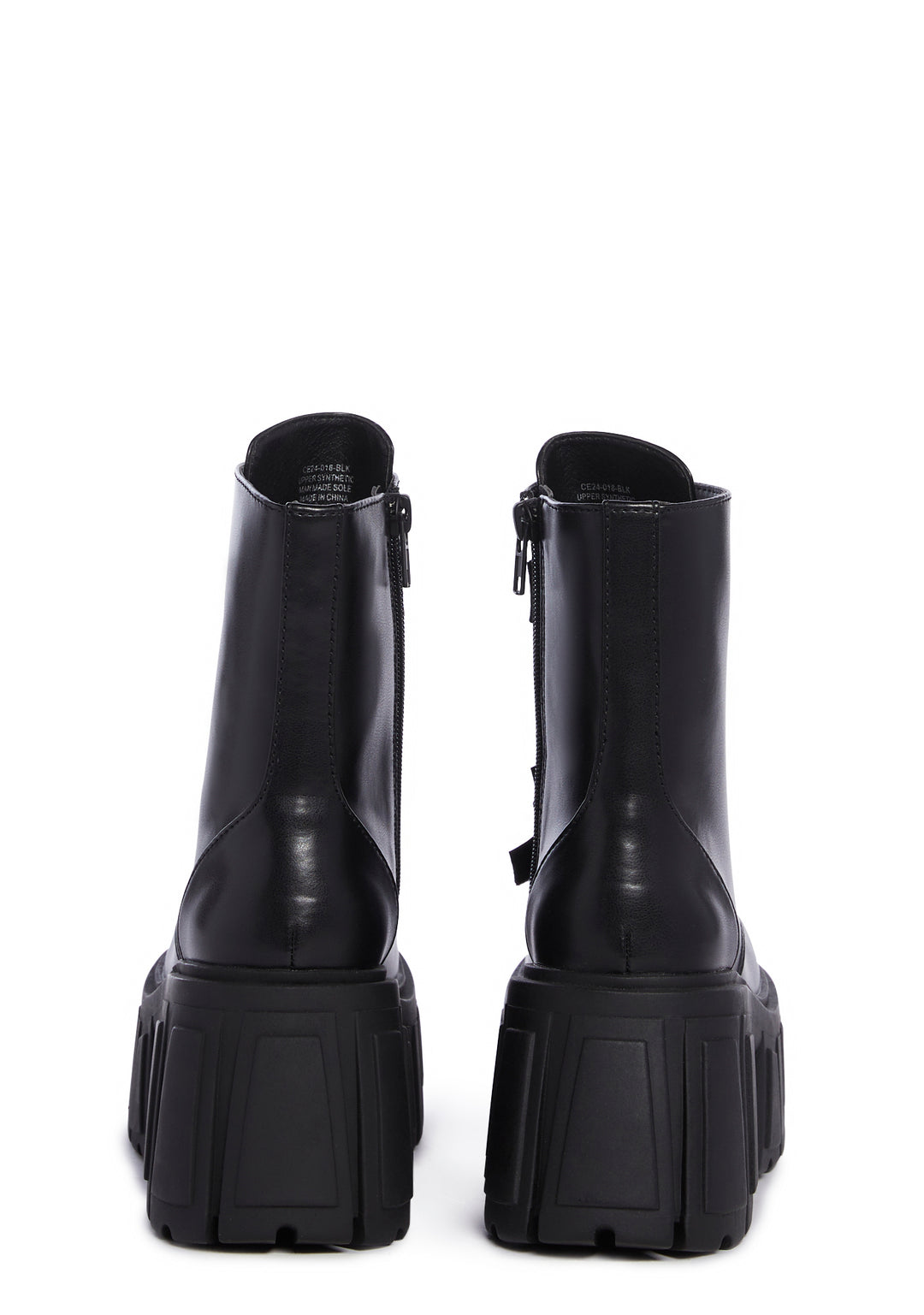 Club Exx Vegan Leather Velcro Zip Up Combat Platform Boots - Black - Image 4