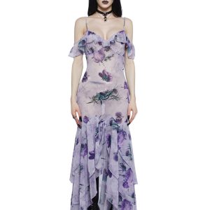 Widow Floral Maxi Special Ocassion Dress - Purple