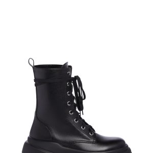Club Exx Vegan Leather Lace Up Zip Combat Boots - Black