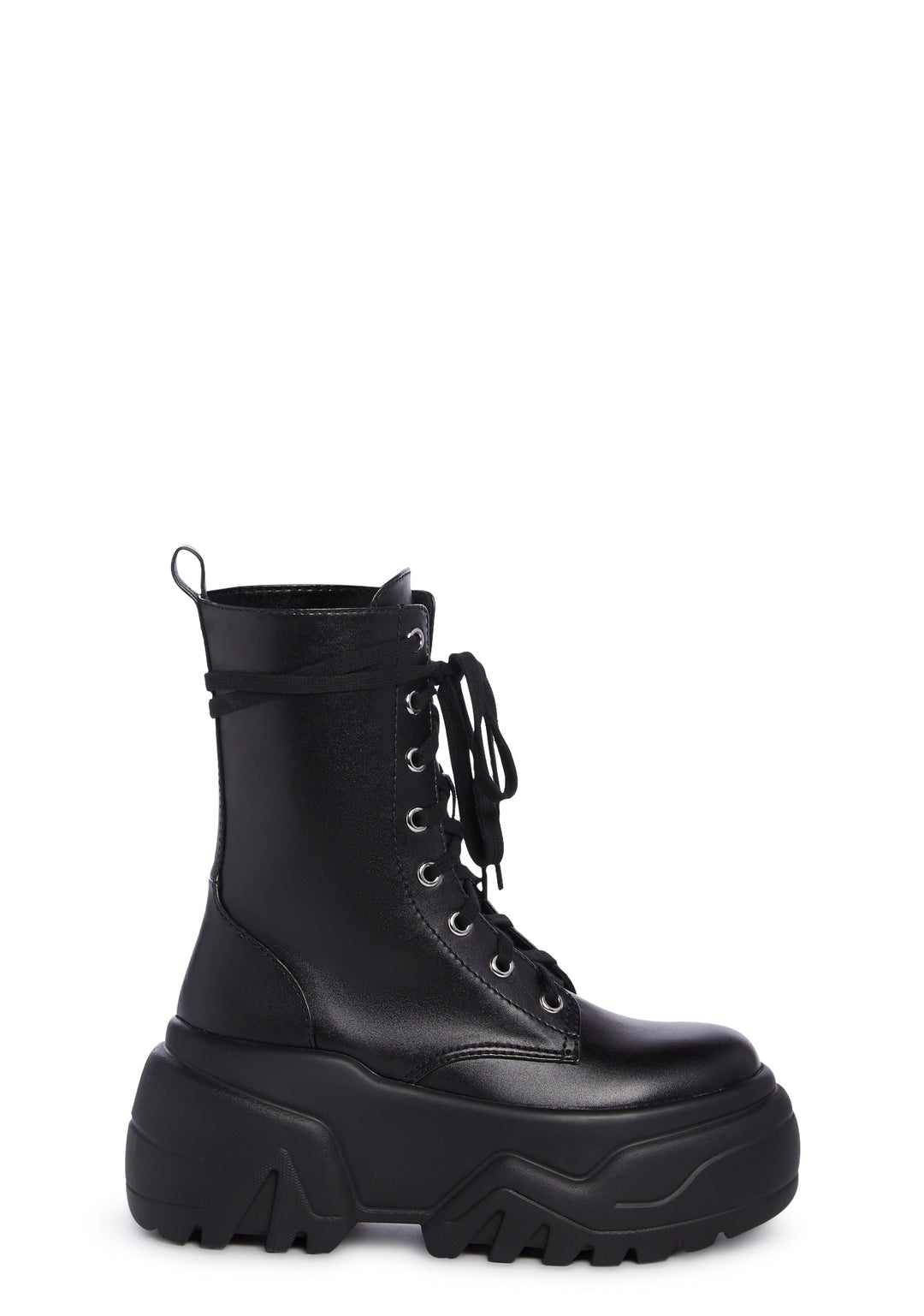 Club Exx Vegan Leather Lace Up Zip Combat Boots - Black
