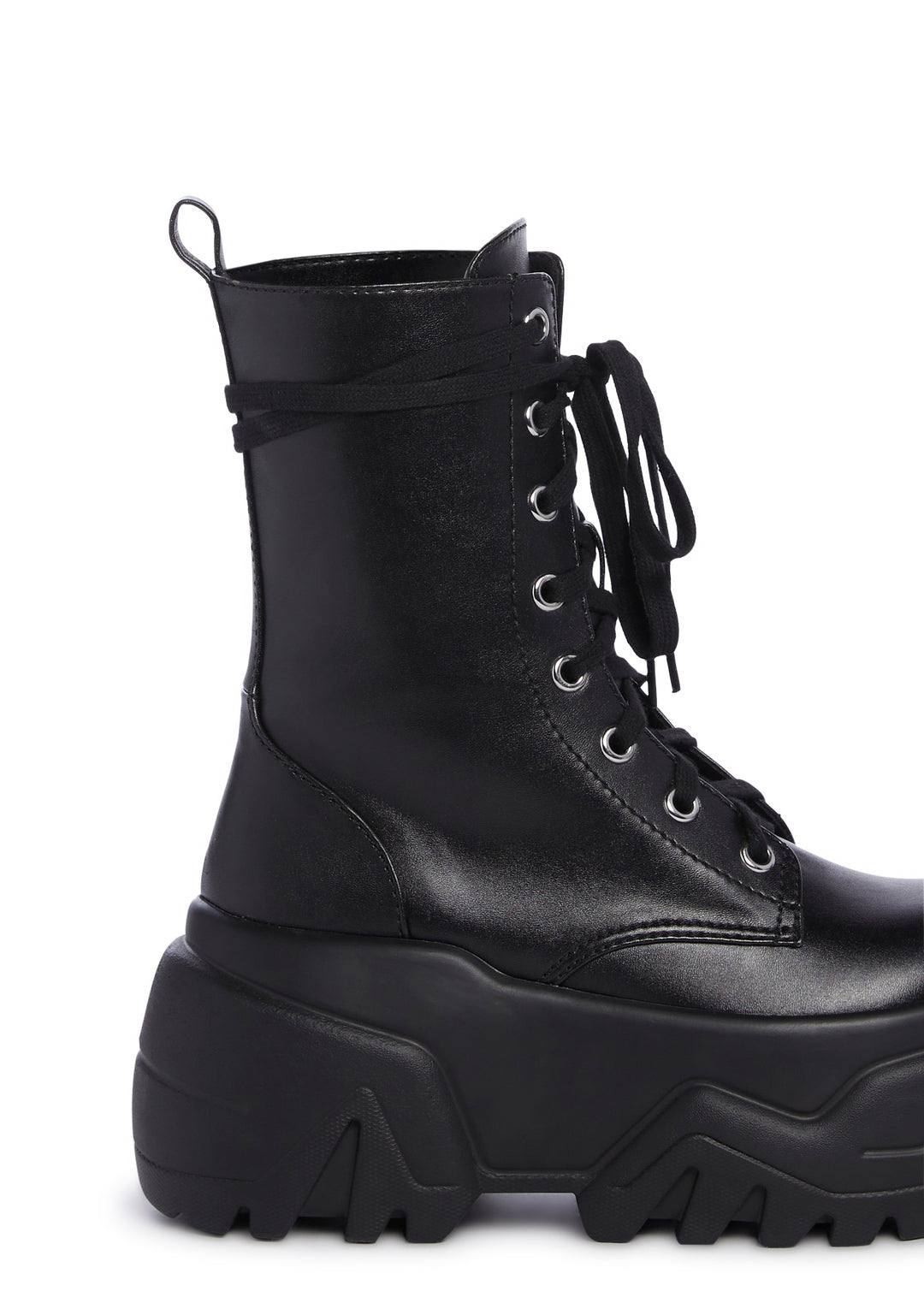 Club Exx Vegan Leather Lace Up Zip Combat Boots - Black - Image 2
