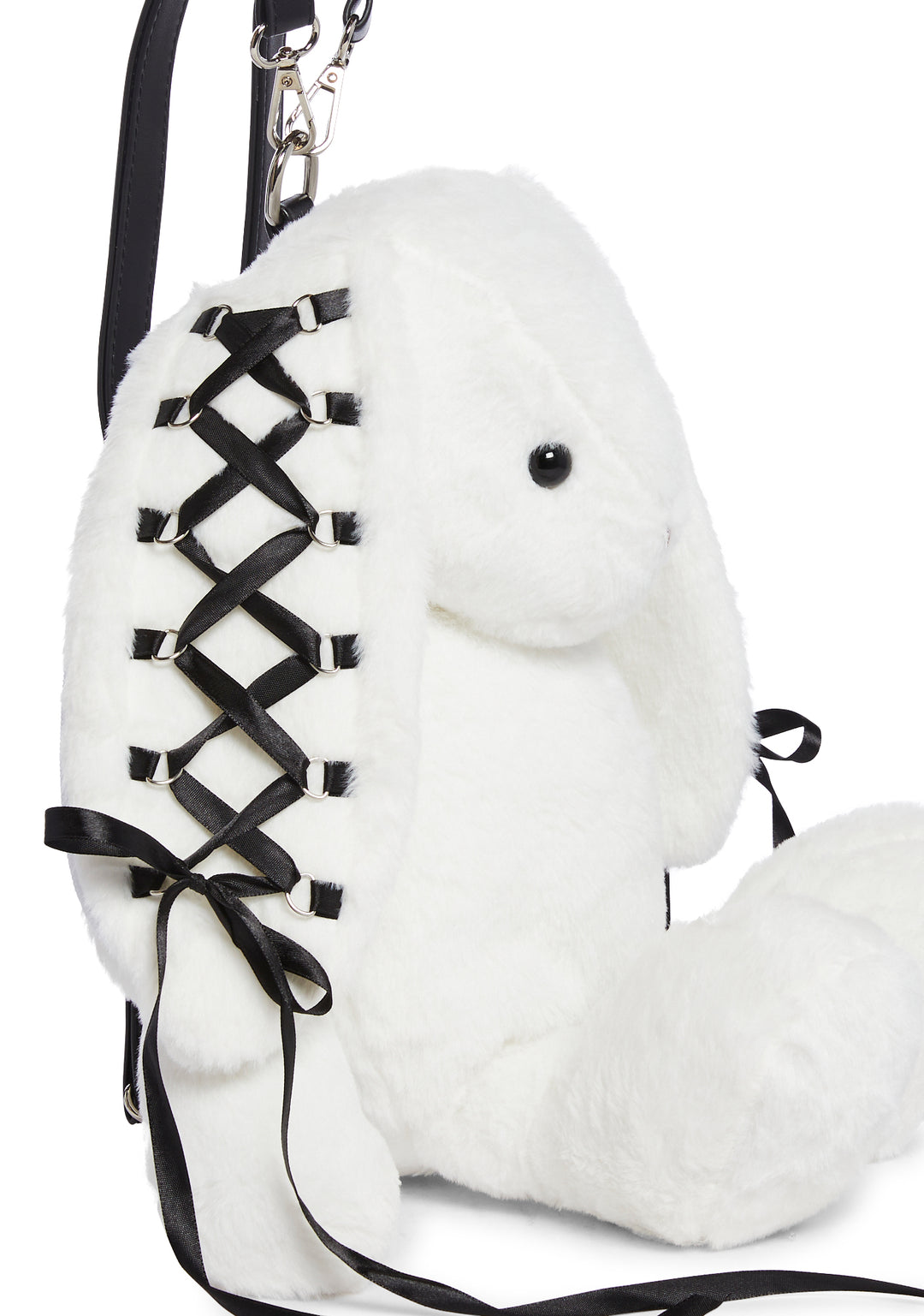 Current Mood Lace Up Bunny Plush Backpack - White - Image 5