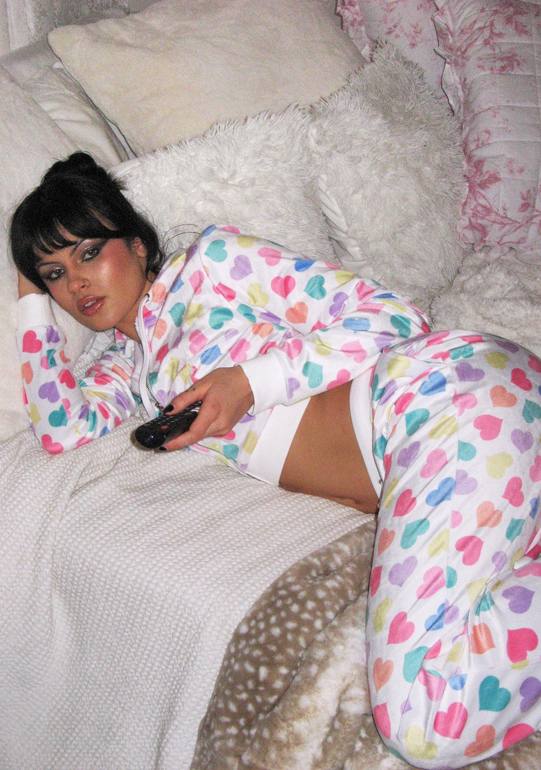 Sugar Thrillz Heart Print Velour Track Jacket - Pink/Red - Image 6