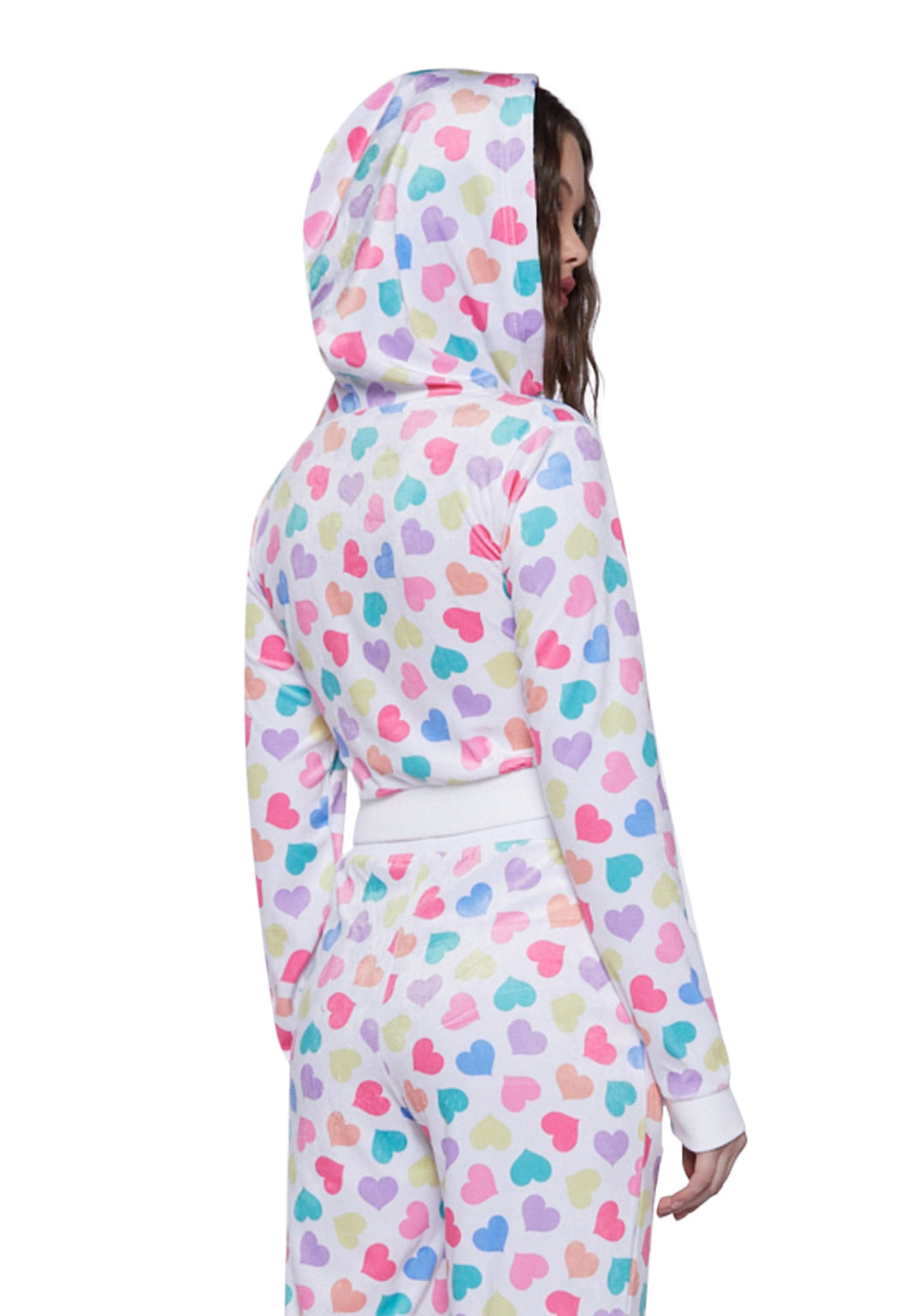 Sugar Thrillz Heart Print Velour Track Jacket - Pink/Red - Image 4