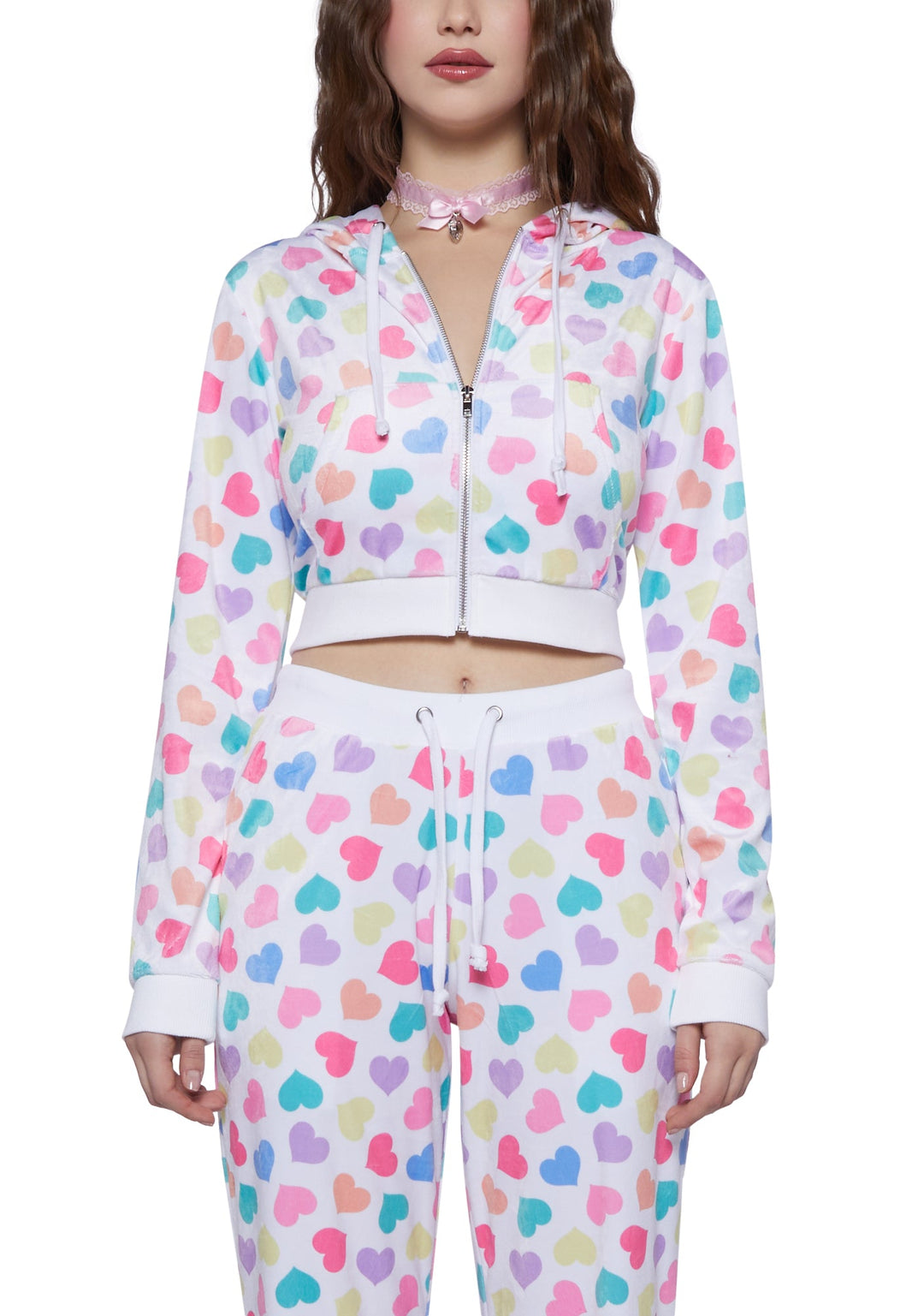 Sugar Thrillz Heart Print Velour Track Jacket - Pink/Red - Image 5