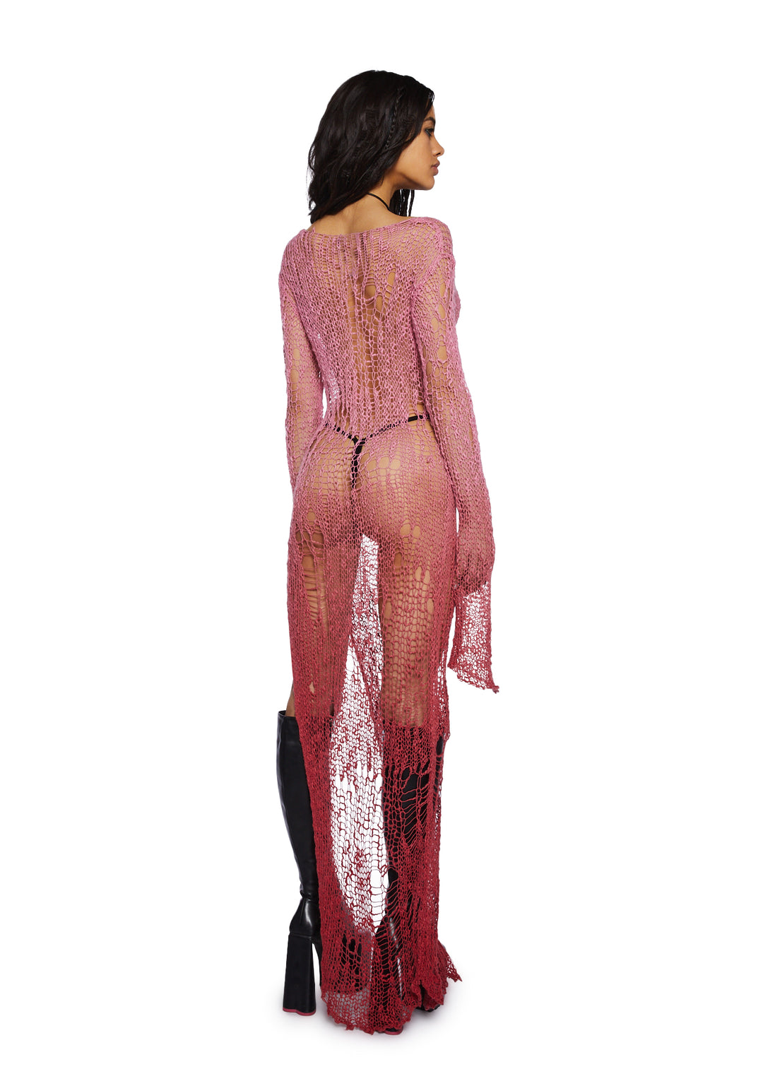 Current Mood Open Weave Knit Longline Sweater - Red - Image 4