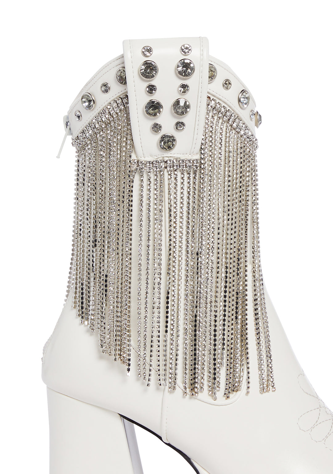 Sugar Thrillz Rhinestone Girl Fringe Cowboy Western Platform Boots - White - Image 2