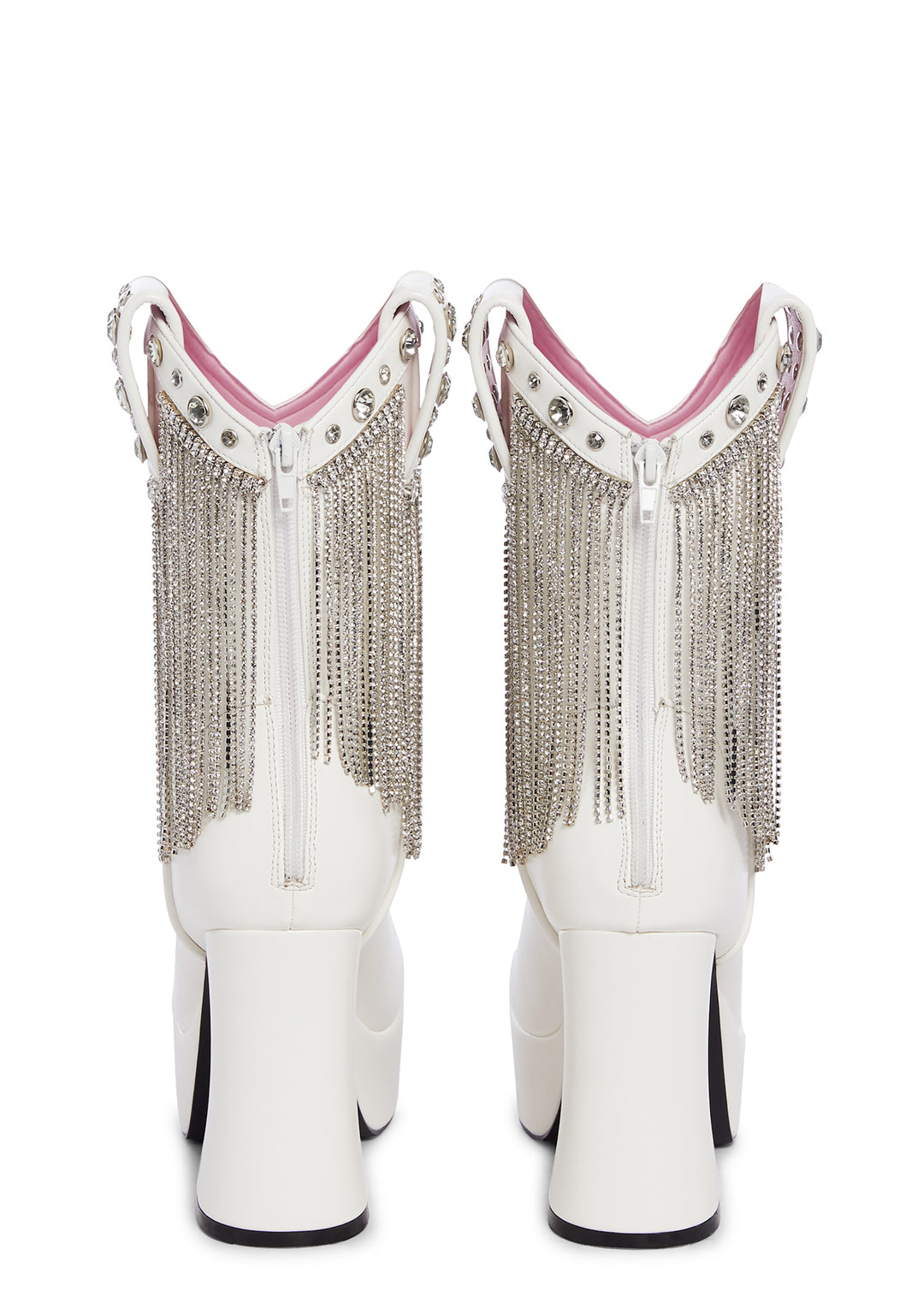 Sugar Thrillz Rhinestone Girl Fringe Cowboy Western Platform Boots - White - Image 4