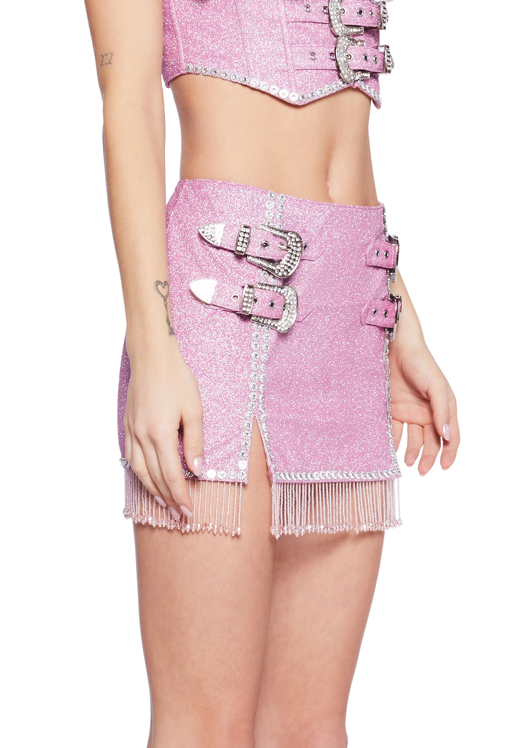 Sugar Thrillz Cowgirl Festival Glitter Mini Skirt - Pink - Image 5
