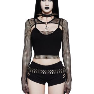 Widow Fishnet Cami And Shrug Set - Black