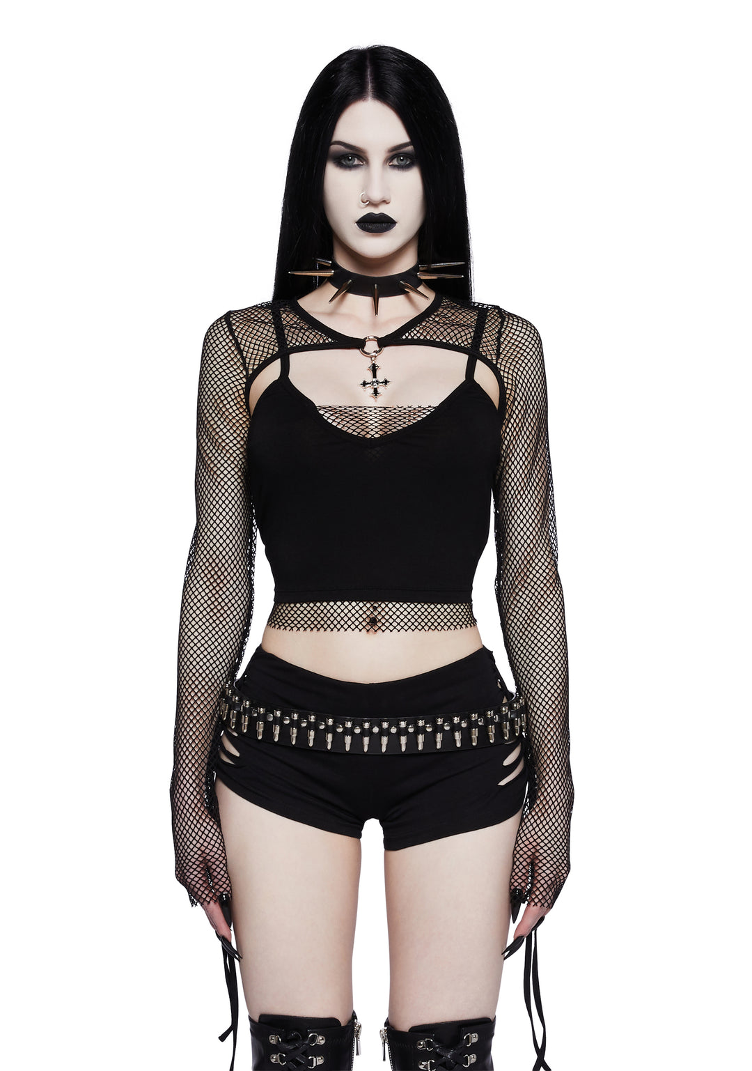 Widow Fishnet Cami And Shrug Set - Black