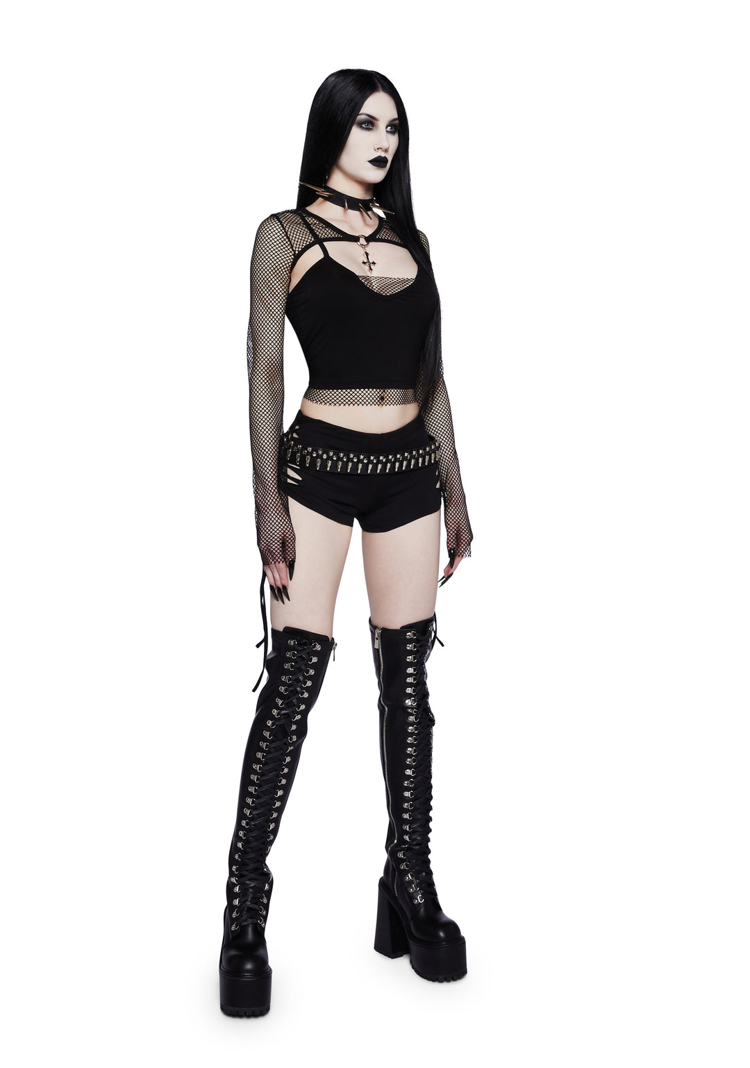 Widow Fishnet Cami And Shrug Set - Black - Image 2