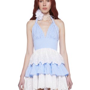 Sugar Thrillz Halter Ruffled Mini Dress - Blue