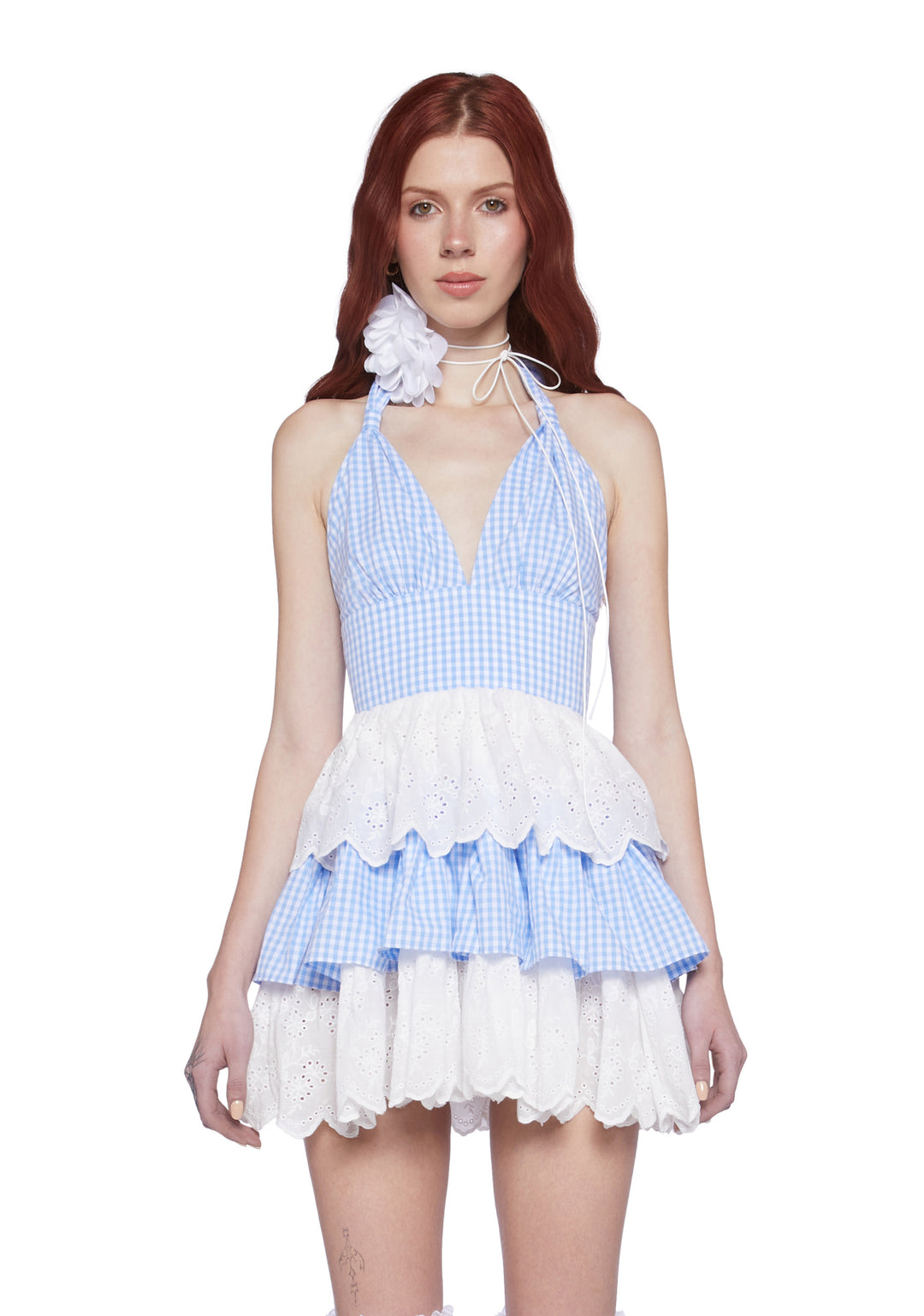 Sugar Thrillz Halter Ruffled Mini Dress - Blue