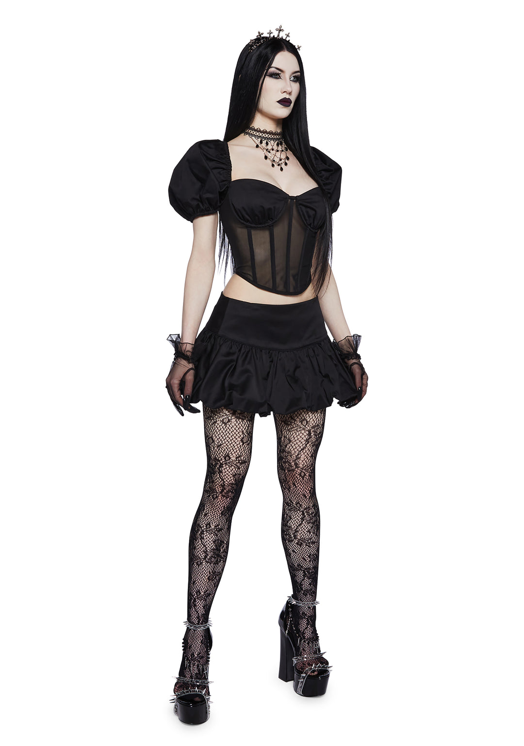 Widow Puffy Corset Top And Bubble Skirt Set Goth Metal - Black - Image 2
