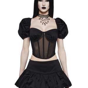 Widow Puffy Corset Top And Bubble Skirt Set Goth Metal - Black