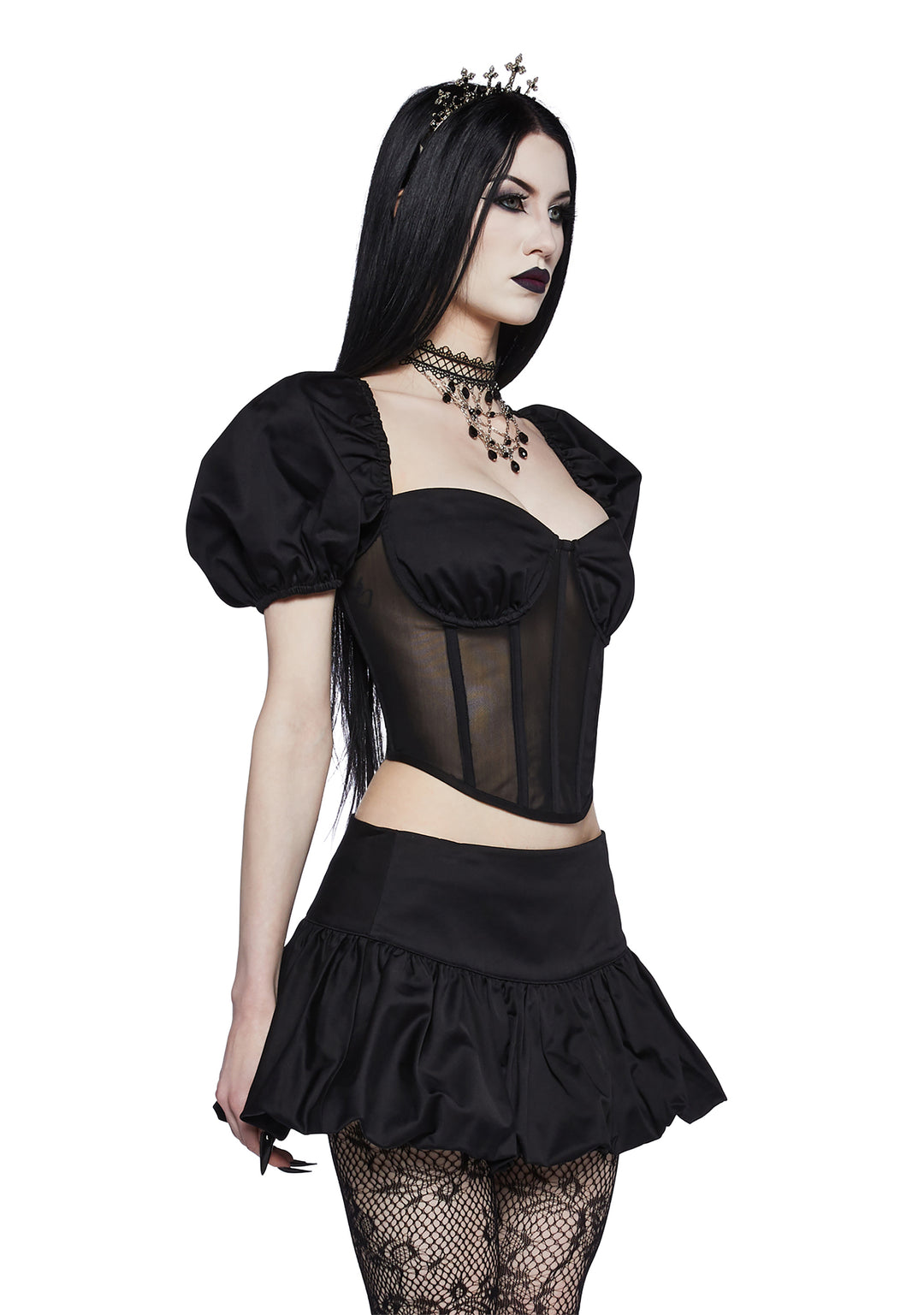 Widow Puffy Corset Top And Bubble Skirt Set Goth Metal - Black - Image 3