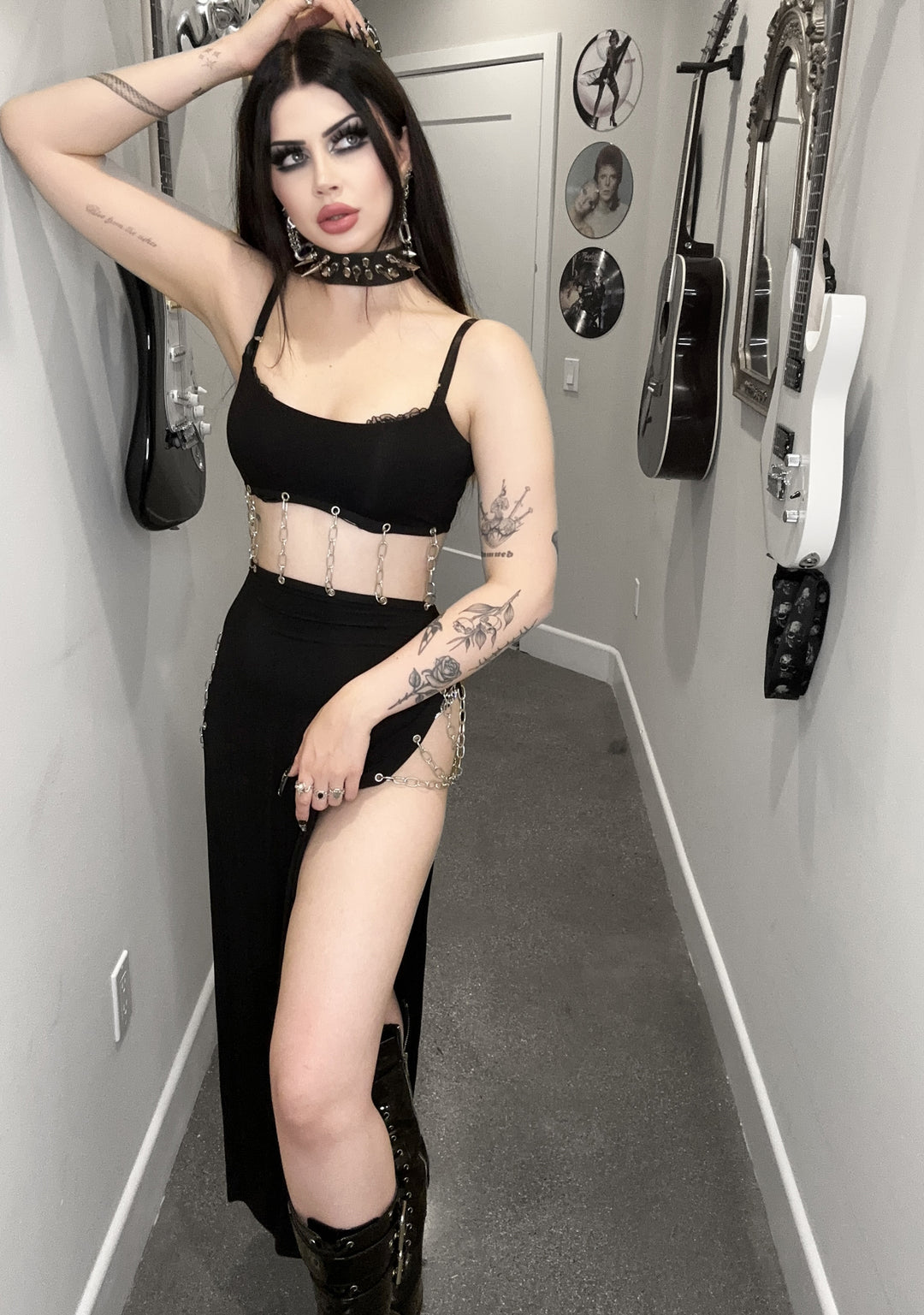 Widow Heavy Metal Jersey Midi Dress With Chains - Black - Image 7