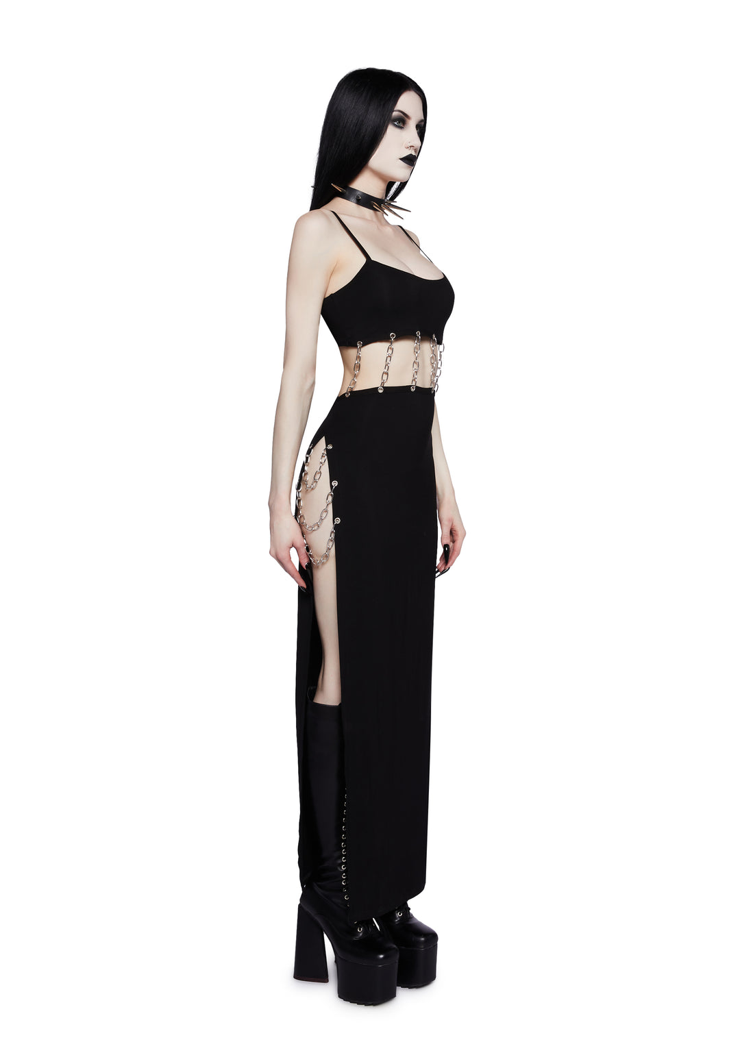 Widow Heavy Metal Jersey Midi Dress With Chains - Black - Image 3