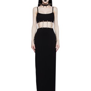 Widow Heavy Metal Jersey Midi Dress With Chains - Black