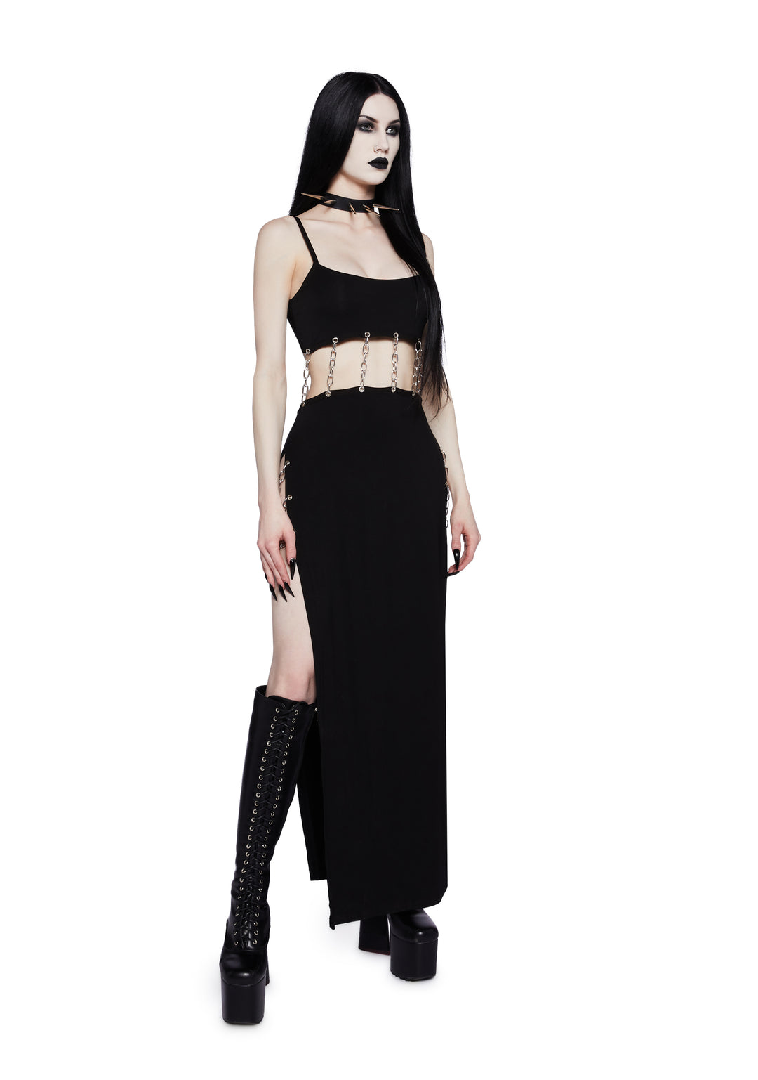 Widow Heavy Metal Jersey Midi Dress With Chains - Black - Image 5