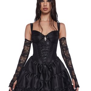 Dolls Kill x Death Note Misa Amane Cosplay Mini Dress With Lace Gloves Arm Warmers - Black