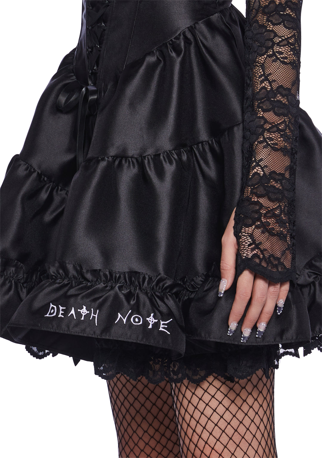 Dolls Kill x Death Note Misa Amane Cosplay Mini Dress With Lace Gloves Arm Warmers - Black - Image 6