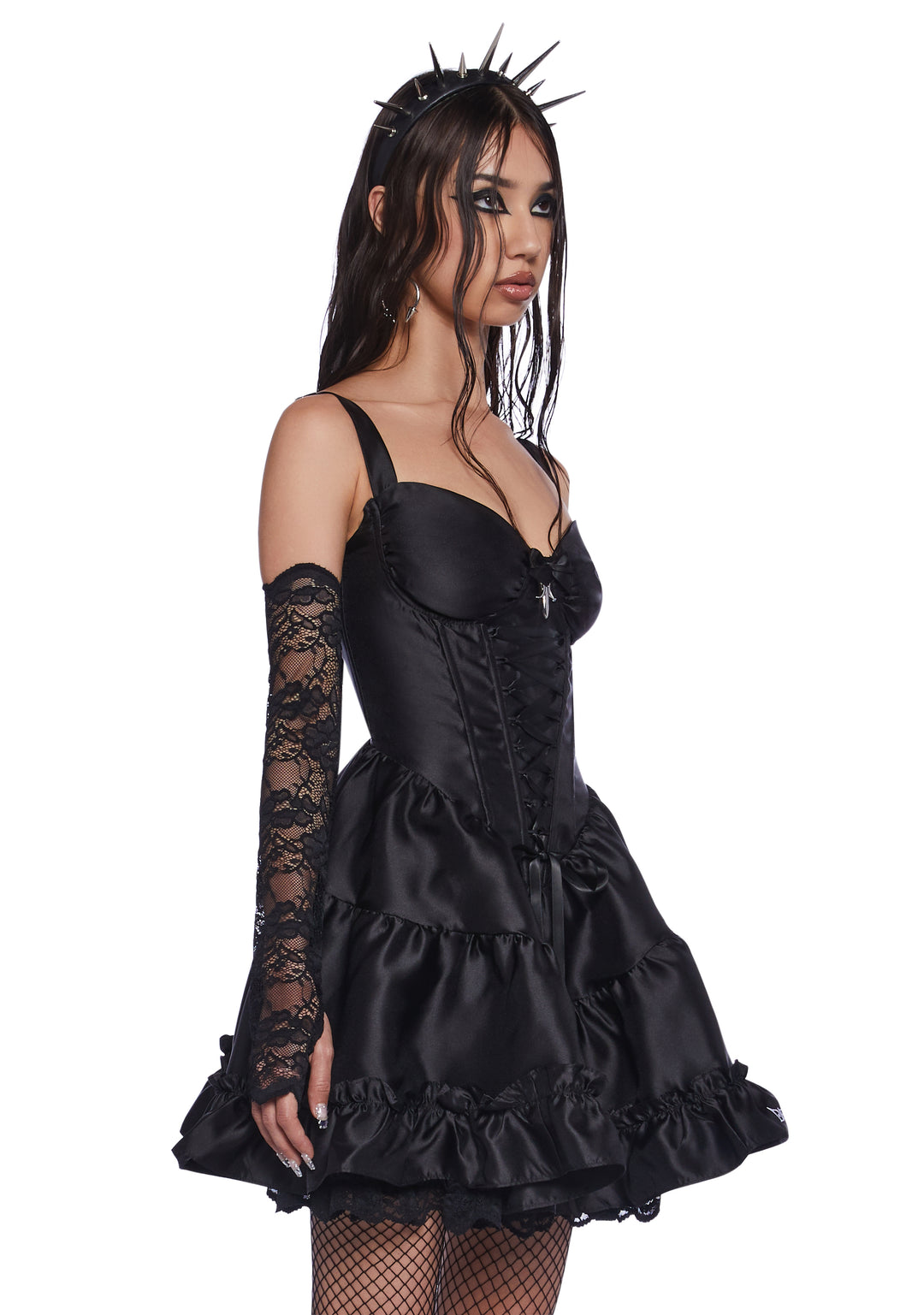 Dolls Kill x Death Note Misa Amane Cosplay Mini Dress With Lace Gloves Arm Warmers - Black - Image 3