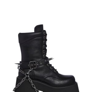 Widow Platform Chain Combat Boots- Black