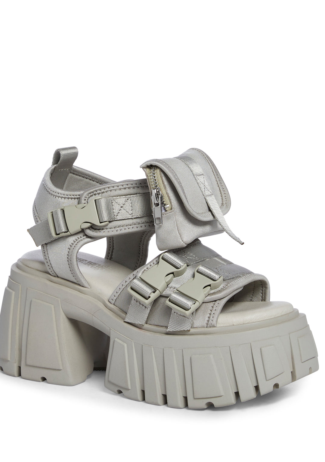 Darker Wavs Nylon Platform Sandals With Pocket - Gray - Image 2