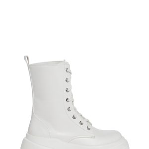 Club Exx Vegan Leather Lace Up Zip Combat Boots - White