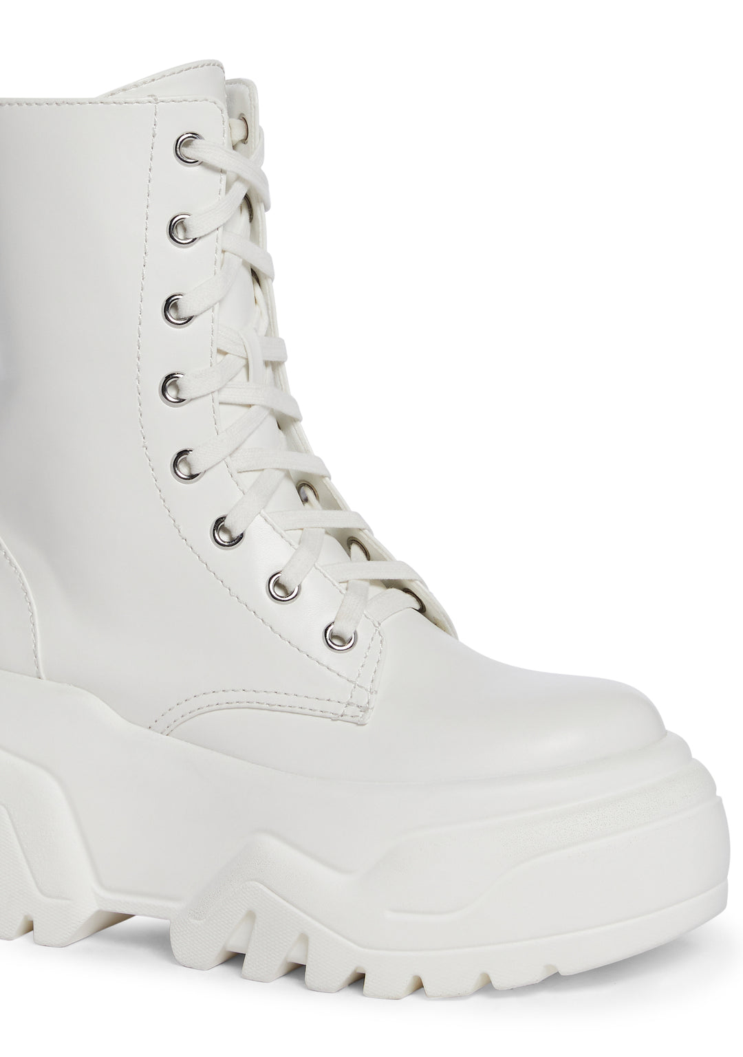 Club Exx Vegan Leather Lace Up Zip Combat Boots - White - Image 2