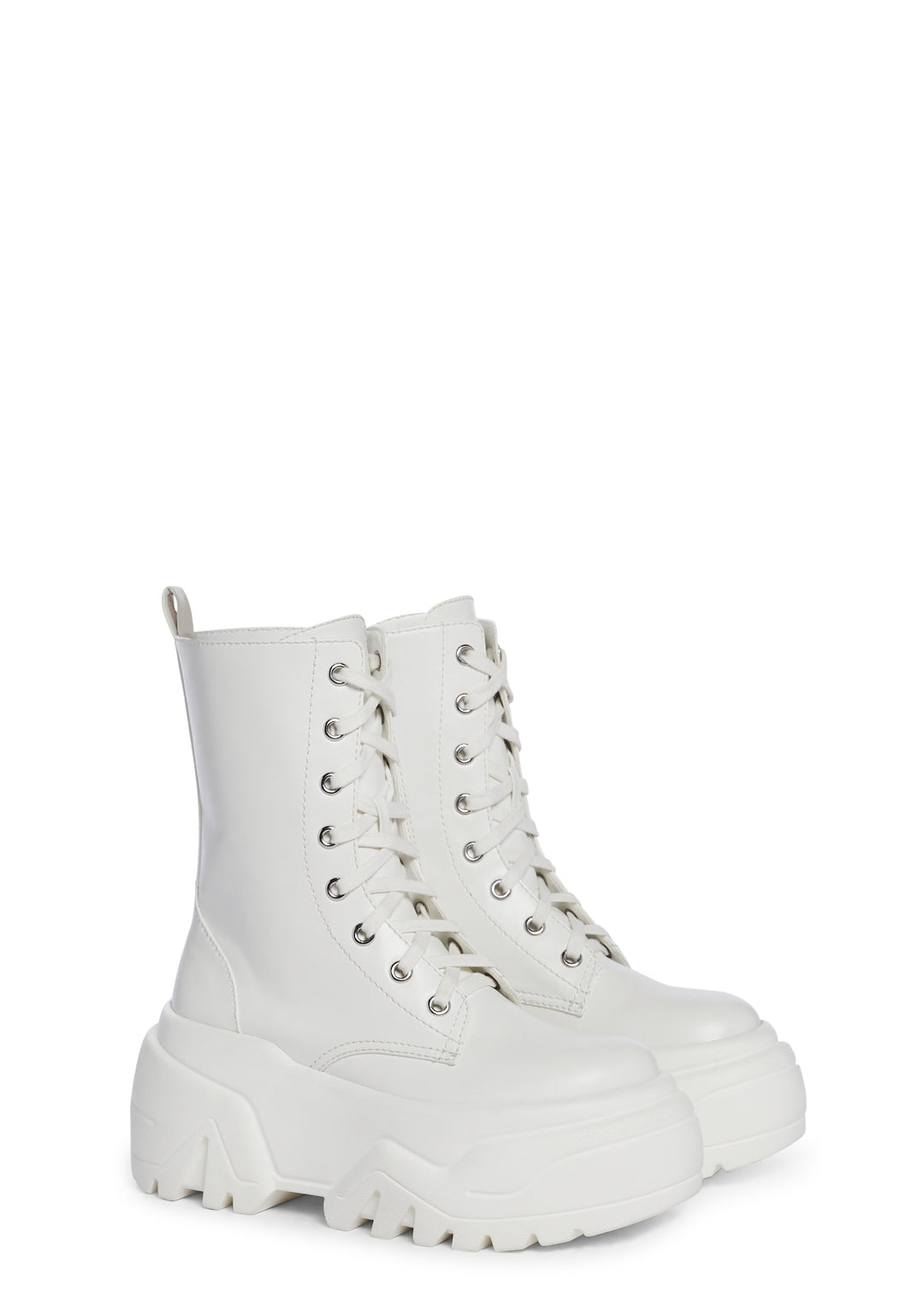 Club Exx Vegan Leather Lace Up Zip Combat Boots - White - Image 3