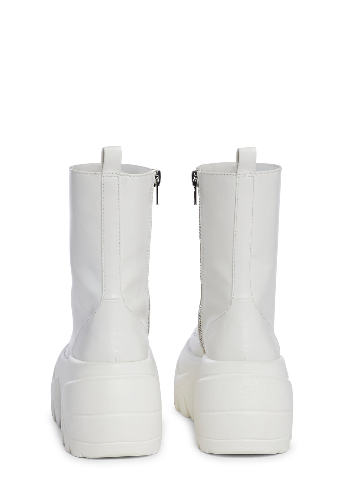 Club Exx Vegan Leather Lace Up Zip Combat Boots - White - Image 4