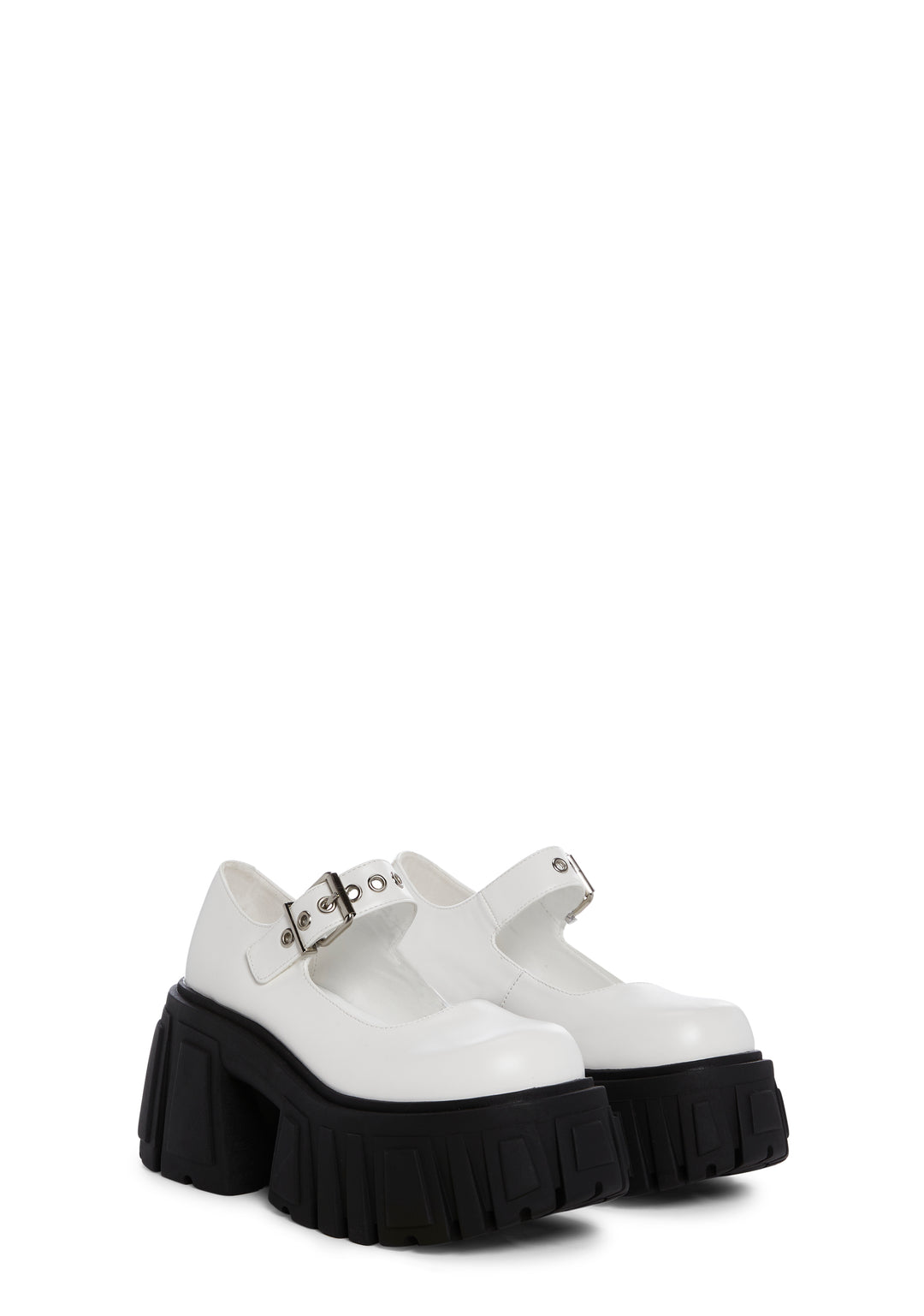 Current Mood Vinyl Platform Mary Janes With Buckle Closures - White - Image 3