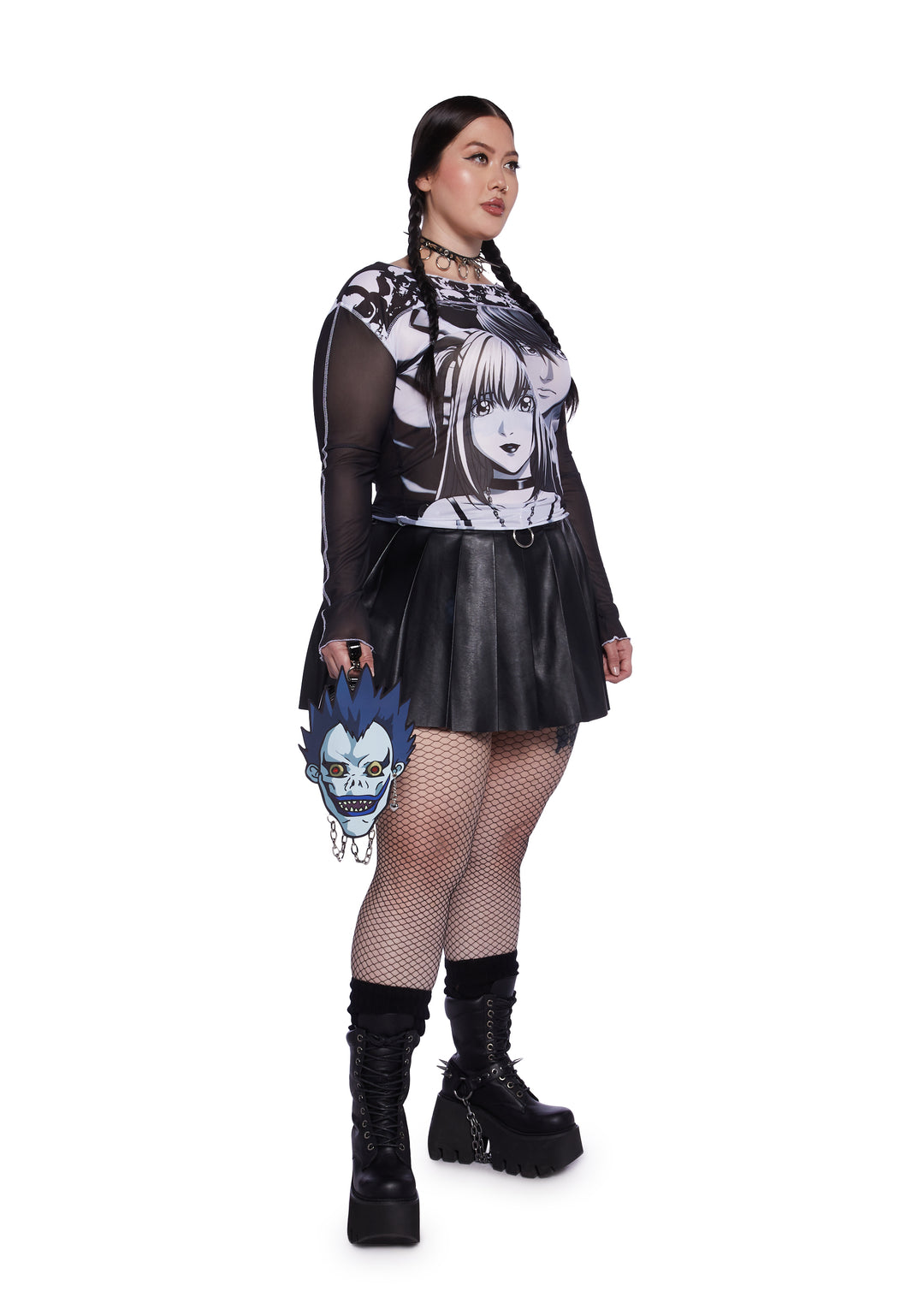 Plus Size Dolls Kill x Death Note Misa Light Paneled Mesh Graphic Tee - Black - Image 2