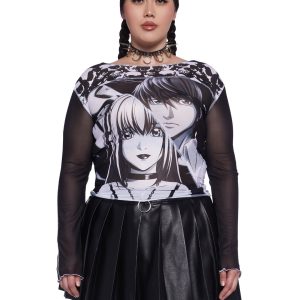 Plus Size Dolls Kill x Death Note Misa Light Paneled Mesh Graphic Tee - Black