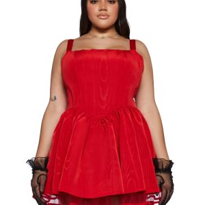 Plus Size Sugar Thrillz Taffeta Corset Dress - Red
