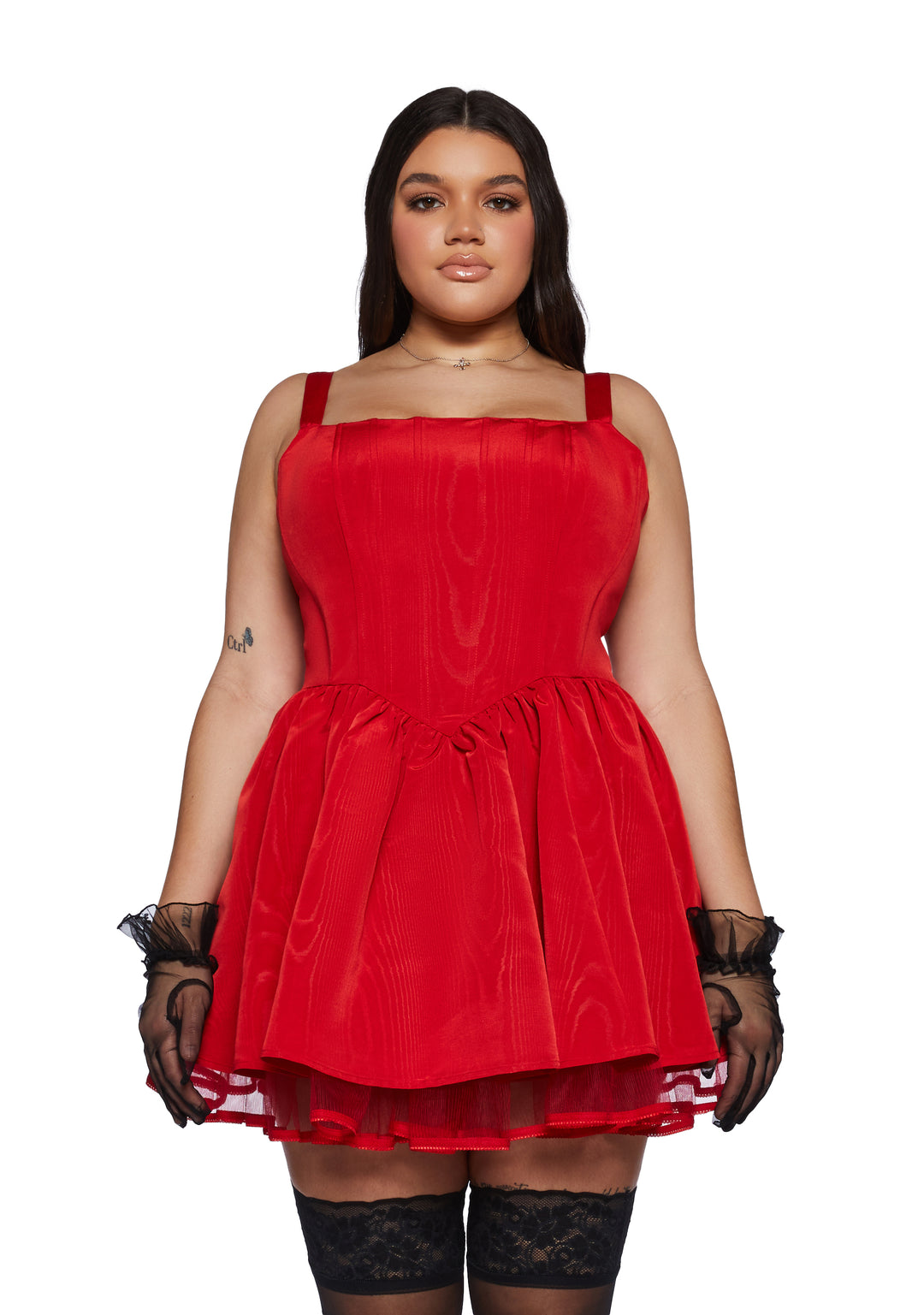 Plus Size Sugar Thrillz Taffeta Corset Dress - Red