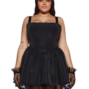 Plus Size Sugar Thrillz Taffeta Corset Dress - Black