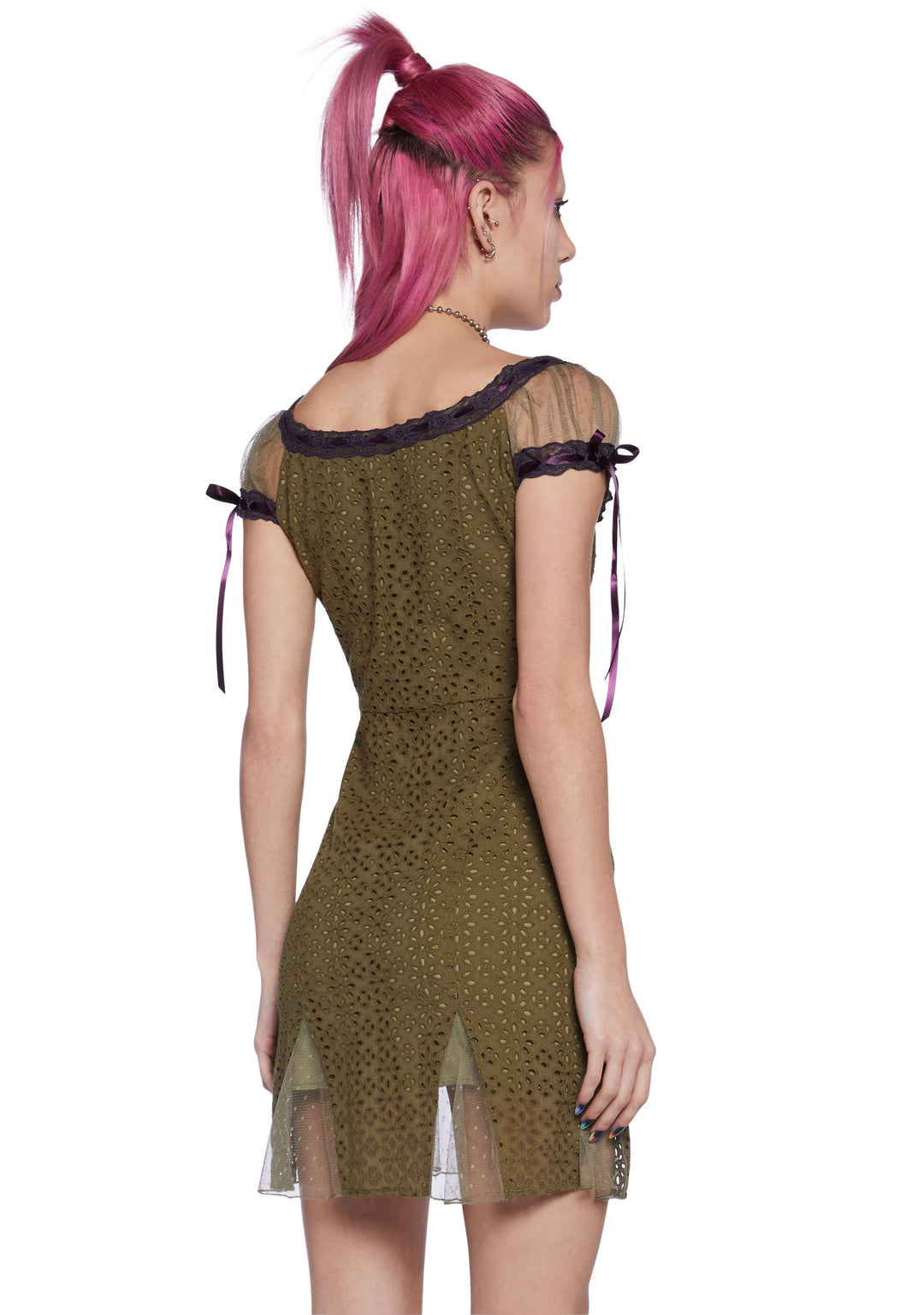 Delia's by Dollskill Eyelet Mini Dress With Interlocking Ribbons - Green - Image 5